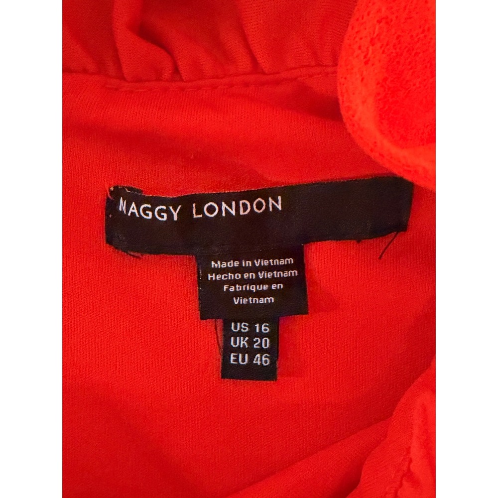 Maggy London Ruffle Neck Sleeveless  Sheath Dress Womens 16 Orange NWT - Picture 7 of 10